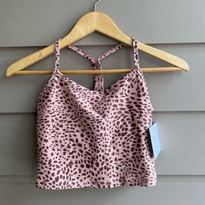 BEYOND YOGA Pink shell & brown cheetah space -dye slim racer back tank.